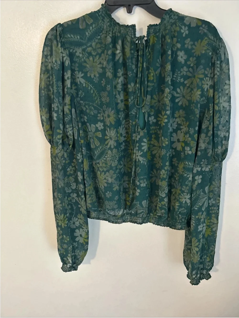 Free People Clarissa Green Sea Floral Puff-Sleeve Blouse
